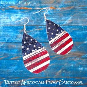 NEW 'Deep Magic' Retro American Flag Teardrop Leather Earrings